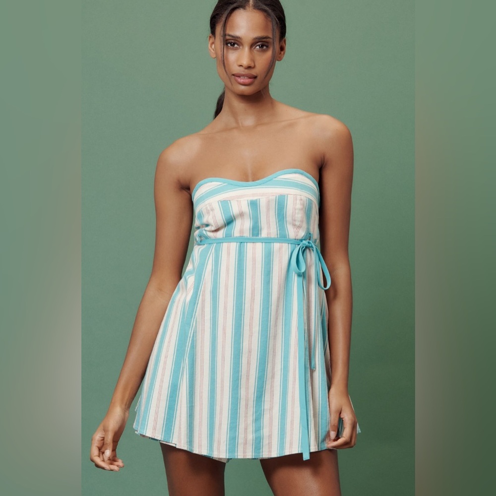 Maeve linen striped convertible romper - removable straps